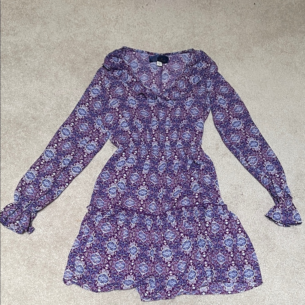 Blue Rain Purple Patterned Long Sleeve Dress